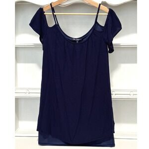 ONE Clothing Los Angeles Navy‎ Dress Cold Shoulder Short Sleeve Shift Sundress S